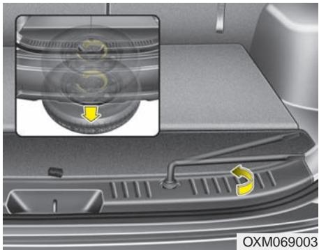 KIA SORENTO 2012 - Sortir et ranger la roue de secours - 1