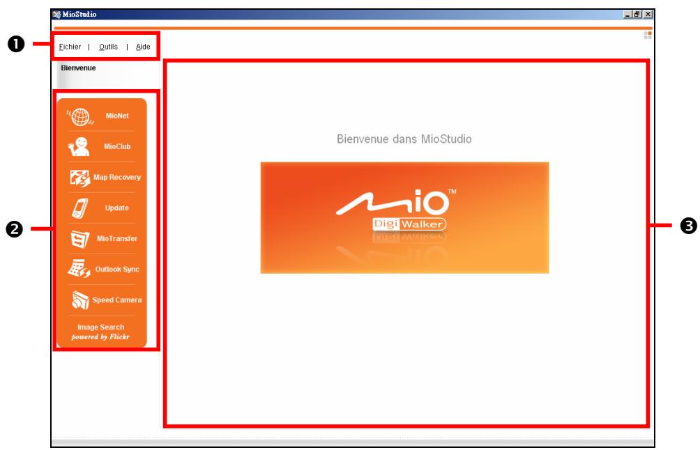 MIO C620 - Éléments de l'écran miostudio - 1