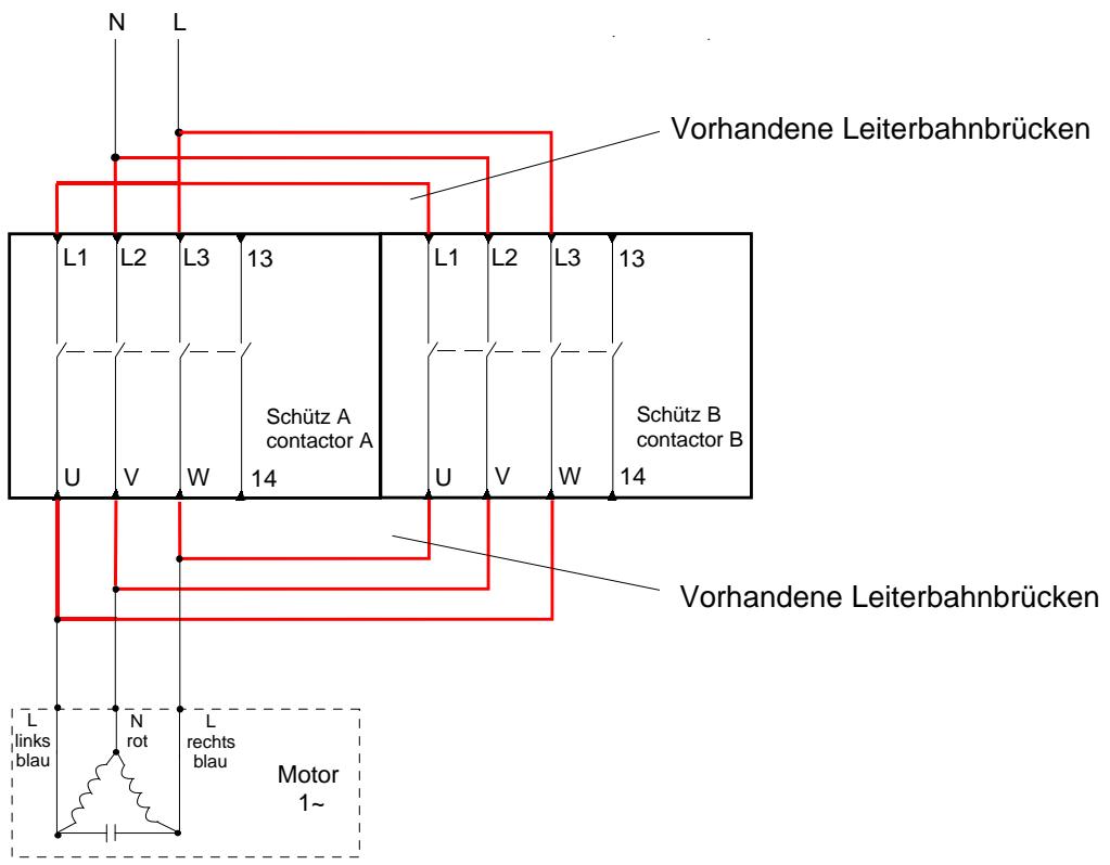 CHAMBERLAIN WK SERIE - Beschaltung eines Einphasen-Antriebs mit 3-Phasen Wendeschütz der TST WS - 1