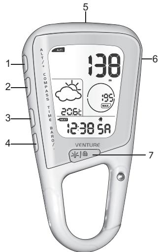 OREGON SCIENTIFIC ALTIMETRE-BAROMETRE DE POCHE FORMAT MOUSQUETON - Touches de commande - 1
