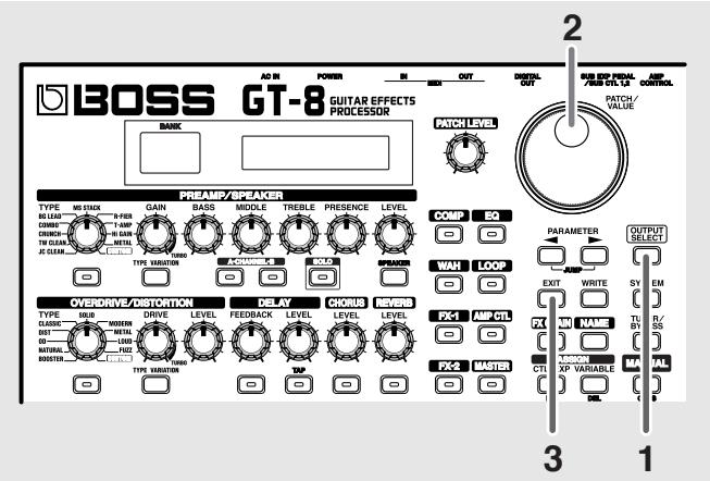 BOSS GT-8 - Configuration selon l'appareil connecté (AMP) (output select) - 1