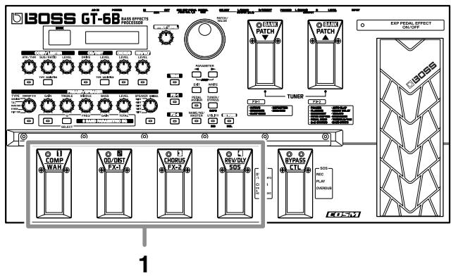 BOSS GT6B - Activation/désactivation des effets à l'aide des pédales - 1