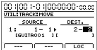 BOSS BR-1200 CD - Utilisez [CURSOR] et la molette time/value pour sélectionner les pistes et pistes virtuelles source et d'arrivée. - 1