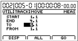 BOSS BR-1200 CD - Utilisez [CURSOR] et la molette time/value pour définir l'extrait à déplacer et la position d'arrivée. - 1