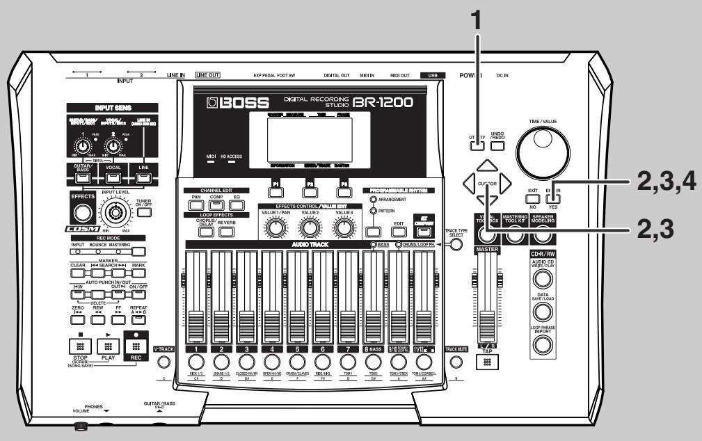 BOSS BR-1200 CD - Sauvegarder un morceau à la page "utility - 1