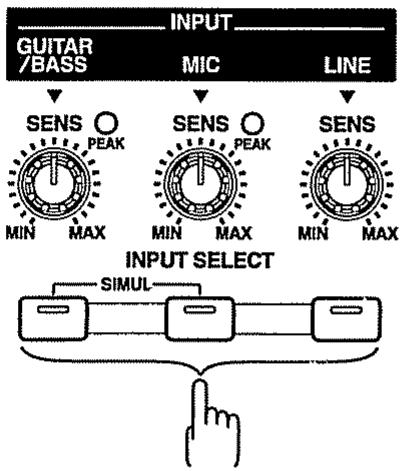 BOSS BR-532 - Appuyez sur le bouton INPUT SELECT correspondant à l'instrument à enregistrer - 1