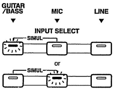 BOSS BR-532 - En cas de sélection de source (INPUT SELECT) [GUITAR/BASS] ou [MIC] (fémoins allumés) - 1