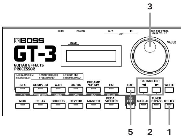 BOSS GT-3 - Réglages des fonctions utility - 1