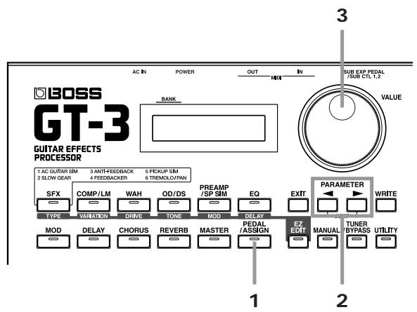 BOSS GT-3 - Les effets pouvant être affectés à la pédale CTL - 1
