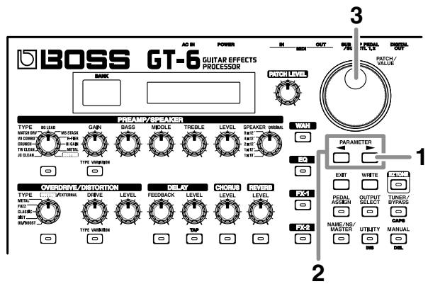 BOSS GT-6 - Sélection de l'effet à activer/désactiver avec les pédales - 1
