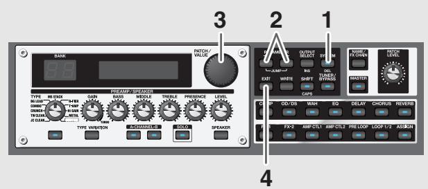 BOSS GT-PRO - Activer/couper la carte de nombres de programmes (MIDI map select) - 1