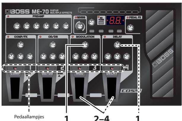 BOSS ME-70 - De modulatiesnelheid en delay-tijd instellen met de pedalen - 1