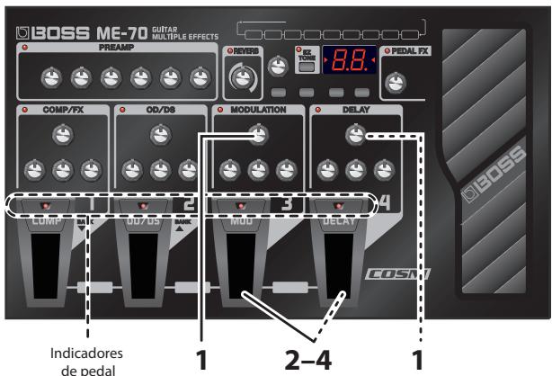 BOSS ME-70 - Ajustando a velocidade de moduldacao e o tempo de delay usingo os pedais - 1