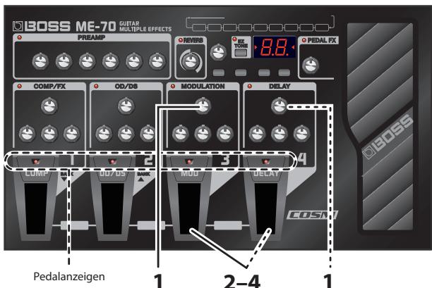 BOSS ME-70 - Einstellen der Modulationsgeschwindigkeit und Delay-Zeit mit den Pedalen - 1