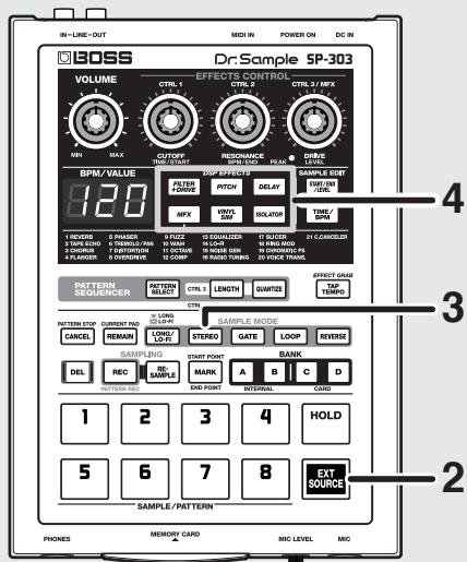 BOSS SP-303 - Reproduction de sons des sources externes (pad EXT SOURCE) - 1