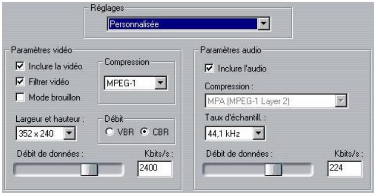 PINNACLE STUDIO9 - Paramètres créer un fichier MPEG - 1