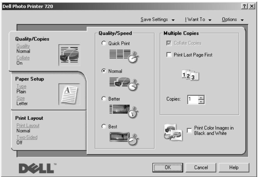 DELL PHOTO PRINTER 720 - Utilisation des préférences d'impression - 1