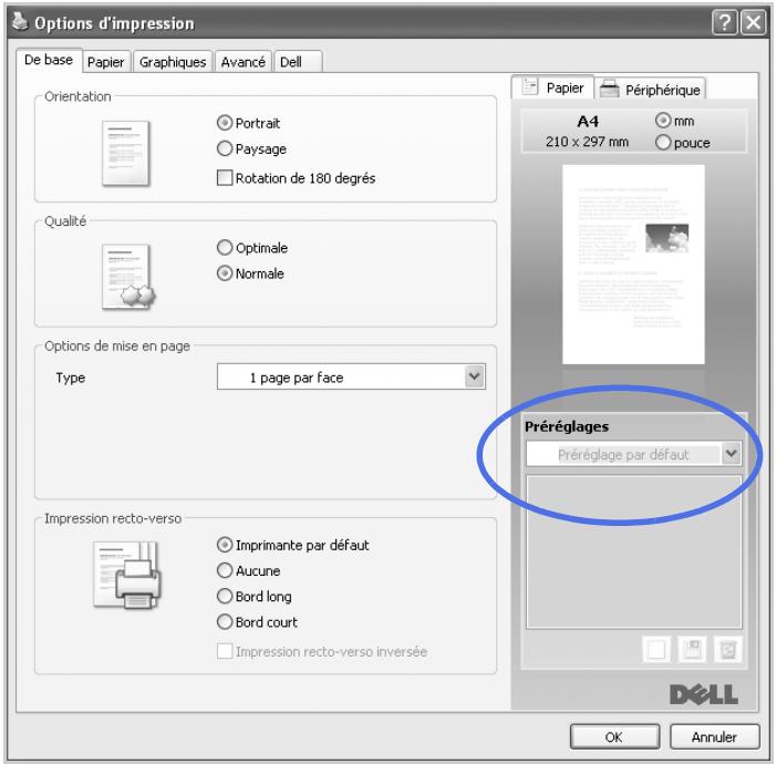 DELL 2355DN - Utilisation d'un paramètre préréglages - 1