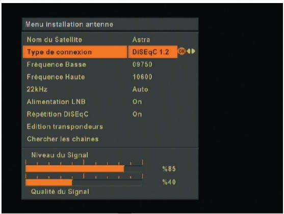 OPTEX FTA 2 - ORD 9540,  FRANSAT ORS 9945-HD - MENU diseqc 1.2 (dans le MENU antenne installation) - 1