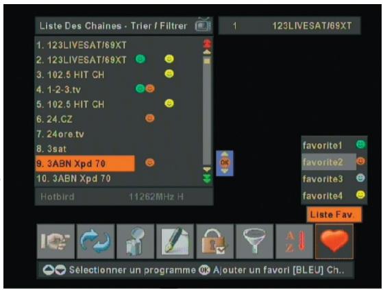 OPTEX FTA 2 - ORD 9540,  FRANSAT ORS 9945-HD - Reglages des LISTES favorites - 1