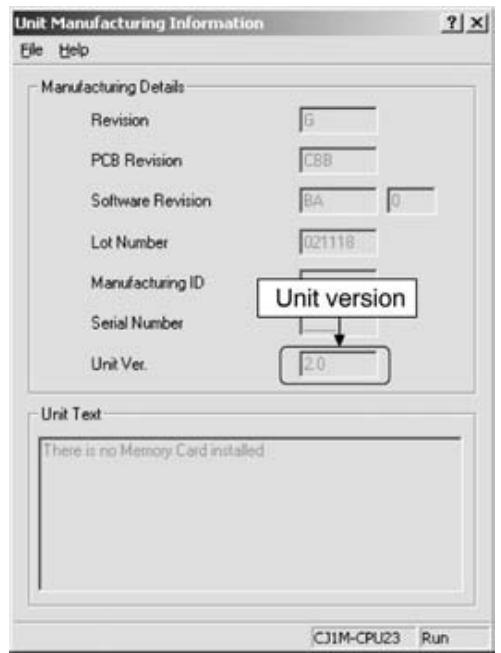 OMRON CJ1W-MCH71 - Example: Confirming Unit Version 2.1 or Later Using CX-Programmer Version 4.0 or Higher - 1