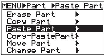 FOSTEX MR8 - 3) Avec la touche [CURSOR▼], sélectionnez "part" puis pressez la touche [ENTER]. - 1