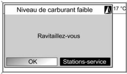 CHEVROLET ORLANDO - Sélection d'une station service comme destination après une alerte Niveau de carburant faible. - 1