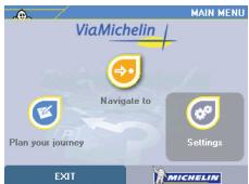 VIAMICHELIN X-930 - 2.3- ViaMichelin Navigation: SETTINGS - 1