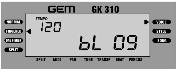 GEM GK 310 TEMPOR 120 SPLIT MIDI PAN TUNE TRANSP BEAT PERCUS VOICE FINGERED STYLE ONE FINGER SONG SPLIT bL 09