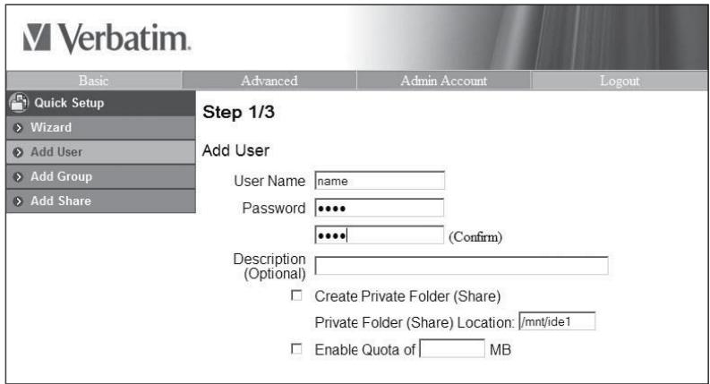 VERBATIM NAS HARD DRIVE - Ajout d'un nouveau compte utilisateur - 1