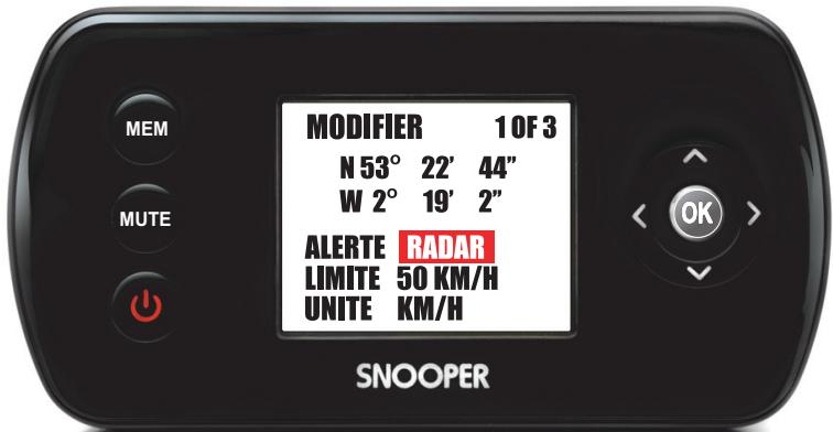 SNOOPER SAPPHIRE - Pour voir et modifier ses points d'alerte personnels, procédez de manière suivante : - 1