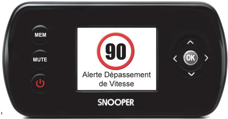 SNOOPER SAPPHIRE - Pour régler l'alerte de dépassement de vitesse, procédez de manière suivante : - 1