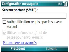 PALM TREO 500 - Saisie des paramètres du serveur de courrier sortant - 1