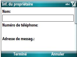 PALM TREO 500 - Saisie des informations du propriétaire - 1