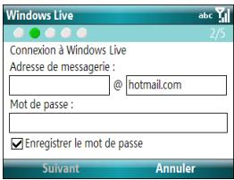 PALM TREO 500 - Sélectionnez connexion à windows live. - 2
