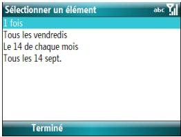PALM TREO 500 - Sélection d'options dans une liste - 3