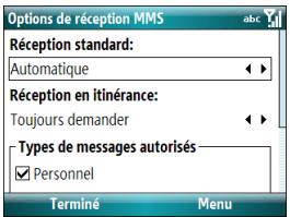 PALM TREO 500 - Personnalisation des paramètres des messages multimédia - 3