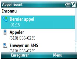 PALM TREO 500 - Utilisation de numéros appelés récemment - 2