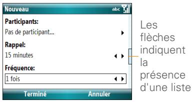PALM TREO 500 - Sélection d'options dans une liste - 1