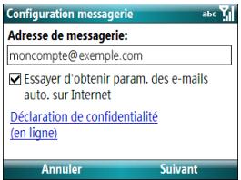 PALM TREO 500 - Définition d'un compte pop/imap : autres fournisseurs de services de messagerie électronique - 1