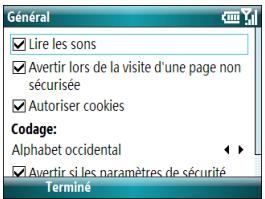 PALM TREO 500 - Personnalisation de vos paramètres internet explorer mobile - 1
