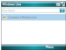 PALM TREO 500 - Sélectionnez connexion à windows live. - 1