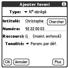 PALM TREO 650 ORANGE - Création d'un numéro abrégé via un bouton de favori - 1