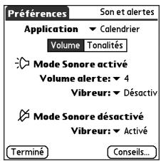PALM TREO 650 ORANGE - Sélection des sonneries d'alarme - 1