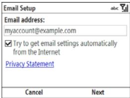 PALM TREO 500V VODAFONE - Setting up a POP/IMAP account: Common email providers - 1