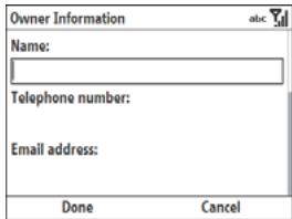 PALM TREO 500V VODAFONE - Entering owner information - 1