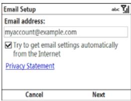 PALM TREO 500V VODAFONE - Setting up a POP/IMAP account: Other email providers - 1