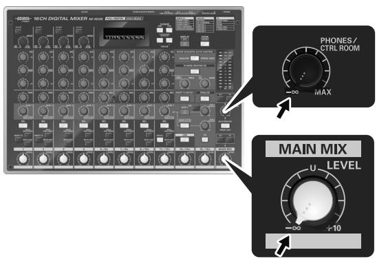 EDIROL M-16DX - Réglez les commandes MAIN MIX LEVEL et phones/ctrl ROOM en position “-∞”. - 1