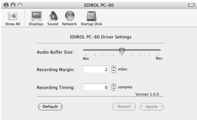 EDIROL PC-80 - Accès à la boîte de dialogue du pilote EDIROL pc-80 - 1