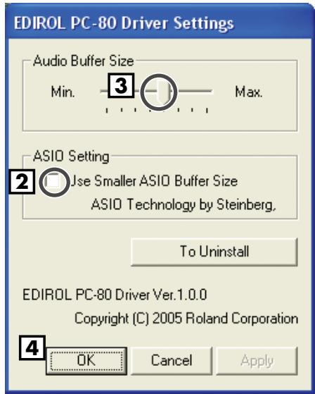 EDIROL PC-80 - Réglage de la taille de la mémoire tampon (buffer) - 1